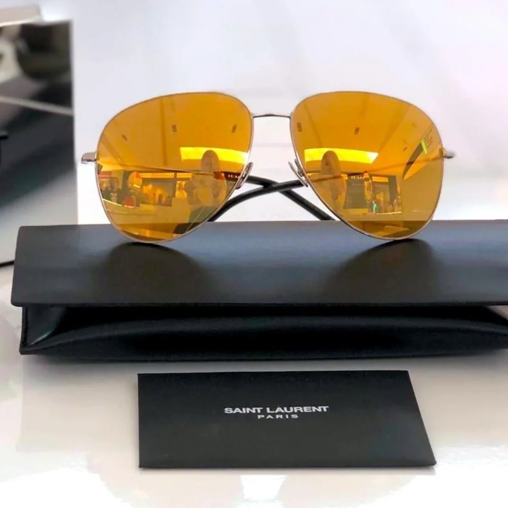 NWT Yves Saint Laurent CLASSIC 11 Silver Aviator 59mm Sunglasses
